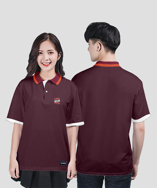 852. Áo lớp Polo Uni BST Logo A1 Màu Nho - Trắng