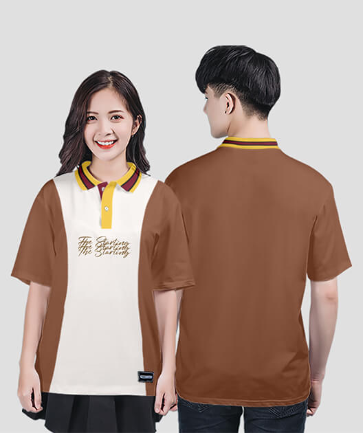 853. Áo lớp Polo Uni BST Logo Basic Màu Bò cháy - Trắng