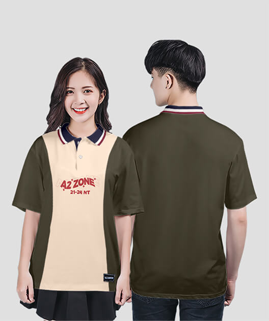 856. Áo lớp Polo Uni BST Logo A2 Màu Rêu đậm - Be