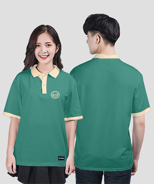 858. Áo lớp Polo mix màu BST Logo 11C2 Màu Xanh nhiệt đới - Be