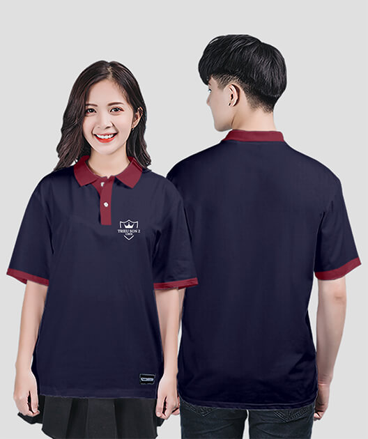 859. Áo lớp Polo mix màu BST Logo C2K51 Màu Xanh tím than - Đỏ đô