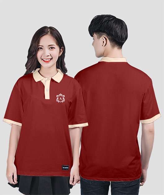 861. Áo lớp Polo mix màu BST Logo 9A Màu Đỏ đô - Kem