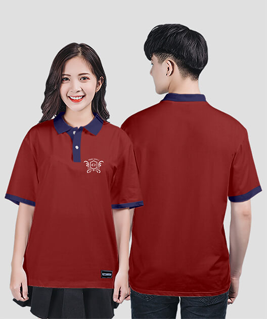 862. Áo lớp Polo mix màu BST Logo C2 Màu Đỏ đô - xanh tím than