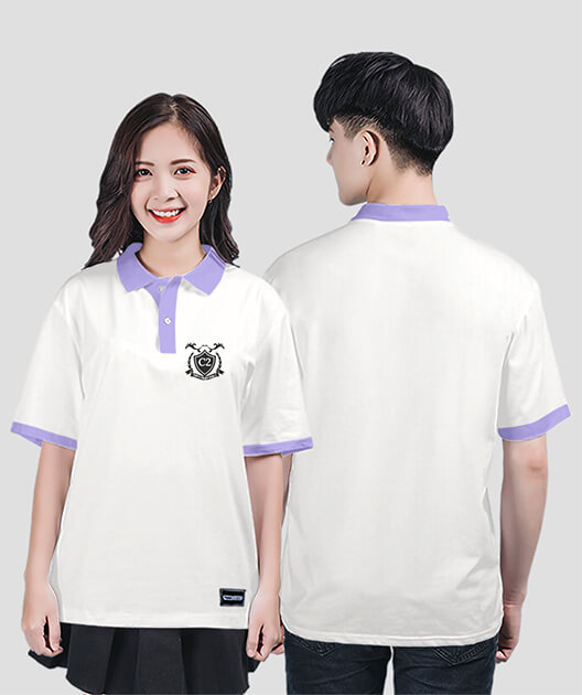 863. Áo lớp Polo mix màu BST Logo C2 Màu Trắng - Tím oải hương