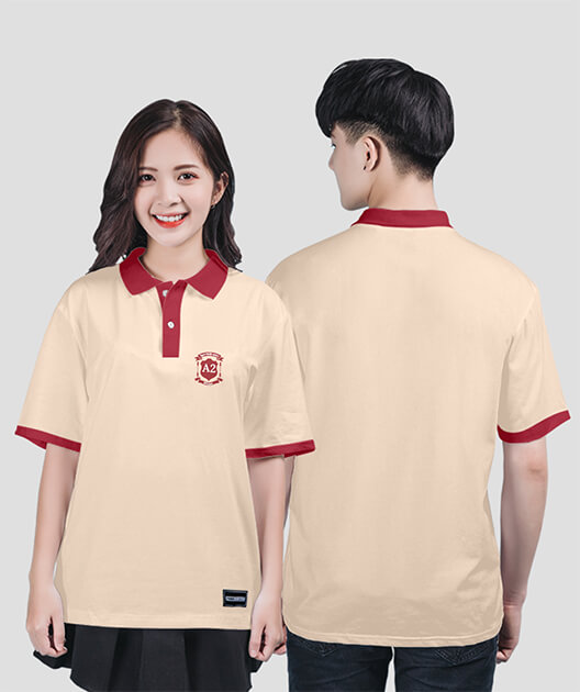 865. Áo lớp Polo mix màu BST Logo A2 Màu Be - Đỏ đô