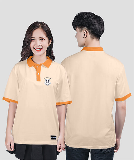 867. Áo lớp Polo mix màu BST Logo A2 Màu Be - Cam tươi