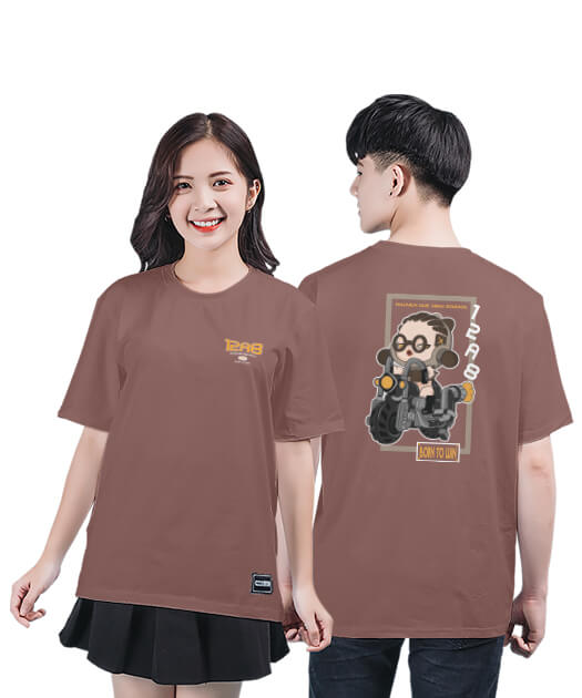 879. Áo lớp T-shirt Basic BST SkullPanda Màu Nâu Hồng