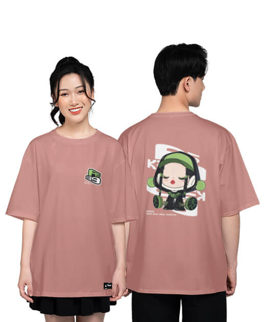 892. Áo lớp T-shirt oversize BST SkullPanda Màu Hồng đào