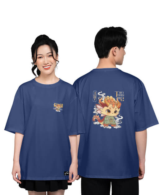 896. Áo lớp T-shirt oversize BST The Dragon Xanh biển