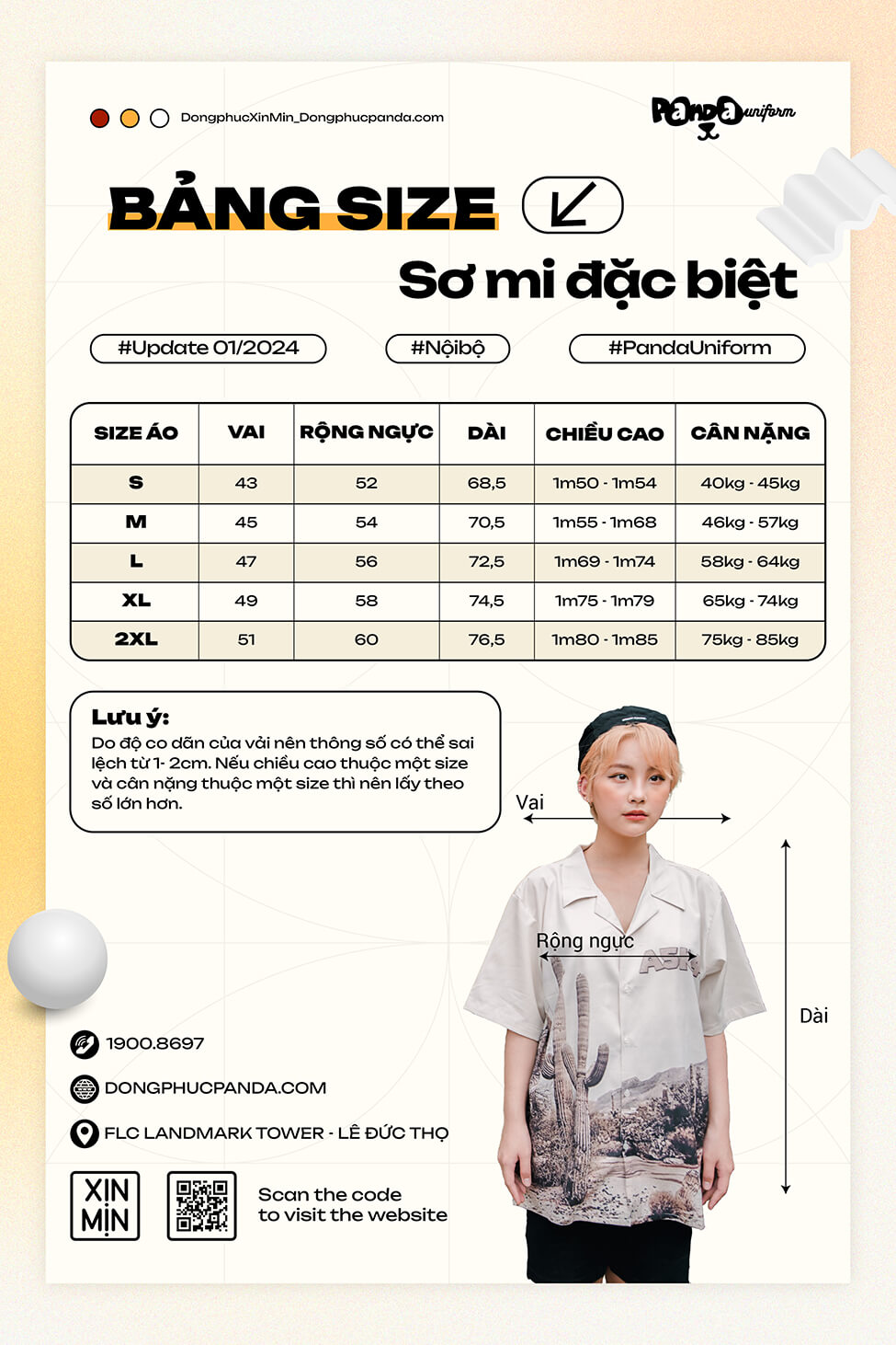 Bảng size áo lớp sơ mi đặc biệt tại Panda Uniform