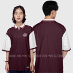 904. Áo lớp Polo mix cổ V BST Logo Màu Nho - Trắng