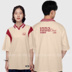 905. Áo lớp Polo mix cổ V BST Logo Màu Be - Đỏ đô