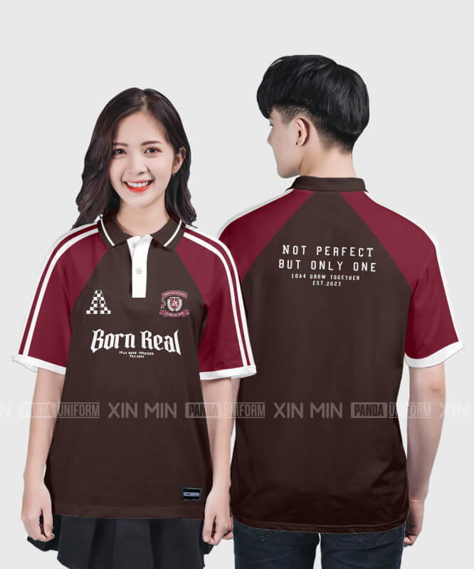 908. Áo lớp Polo Uni BST Typo Màu Nâu đất - đỏ đô