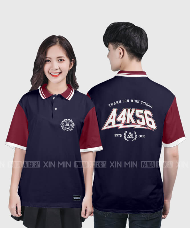 910. Áo lớp Polo Uni BST Logo Màu Xanh tím than - Đỏ đô