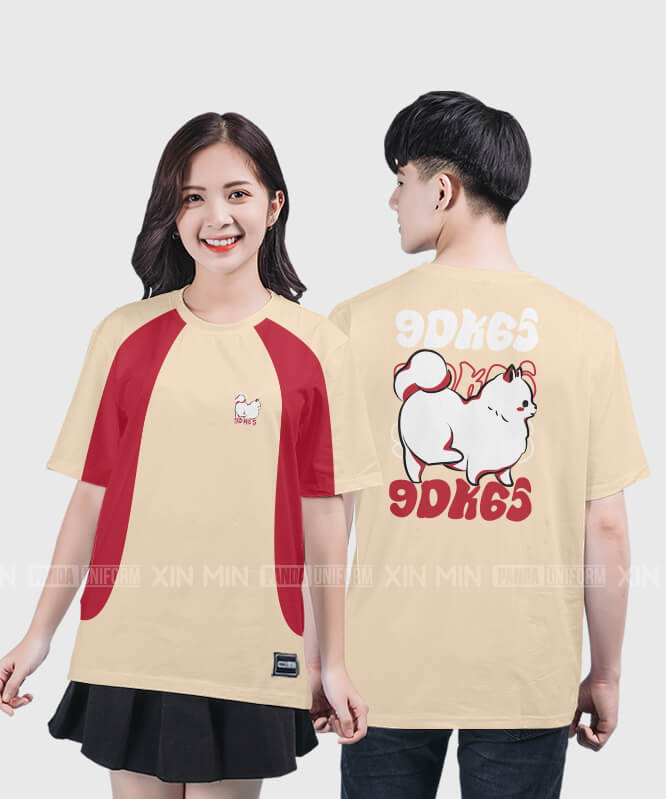 916. Áo lớp T-shirt raglan BST The Dog Màu Be - Đỏ tươi