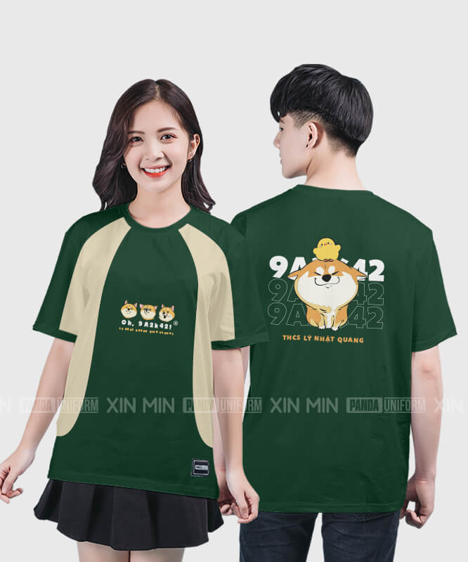 917. Áo lớp T-shirt raglan BST The Dog Màu Xanh ve chai - Be