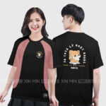 922. Áo lớp T-shirt raglan BST The Dog Màu Đen - Hồng Đào