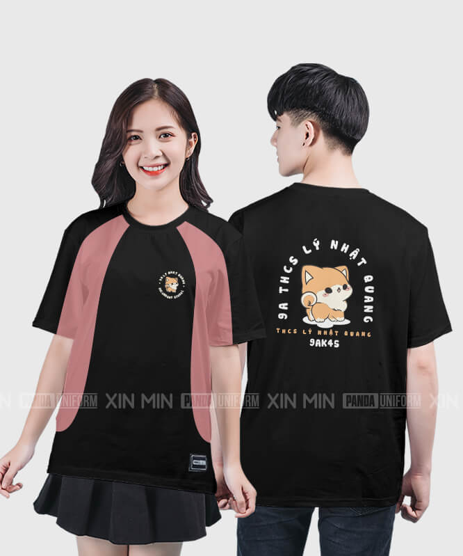 922. Áo lớp T-shirt raglan BST The Dog Màu Đen - Hồng Đào