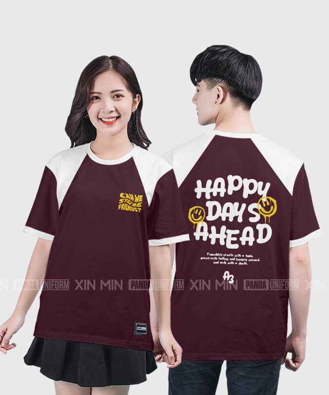 925. Áo lớp T-shirt raglan BST Emoji Màu Nho - Trắng