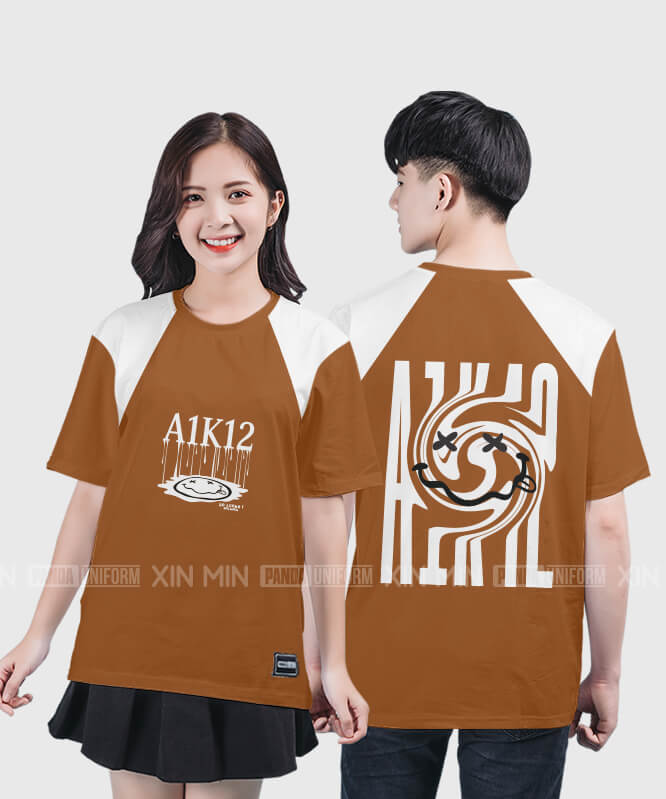 927. Áo lớp T-shirt raglan BST Emoji Màu Bò cháy - Trắng