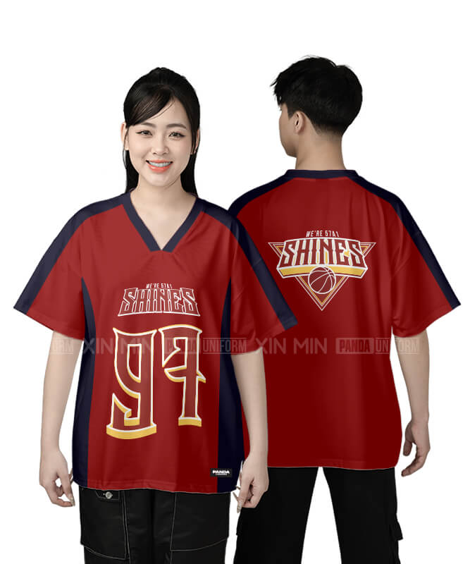 928. Áo lớp T-shirt cổ V BST Sport Màu Đỏ đô - Xanh tím than