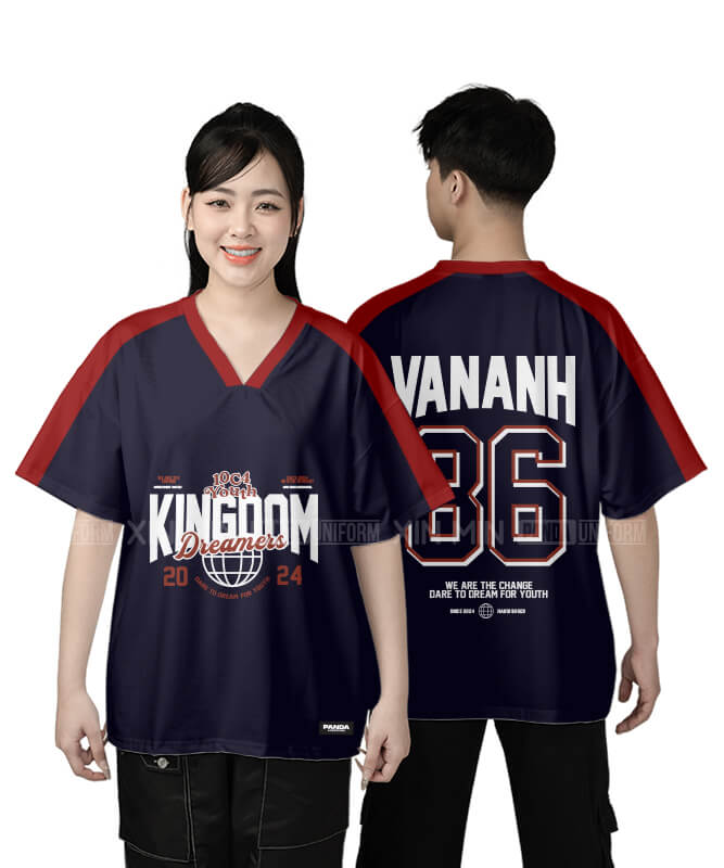 930. Áo lớp T-shirt cổ V BST Sport Màu Xanh tím than - Đỏ đô