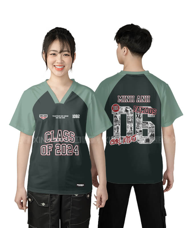 931. Áo lớp T-shirt cổ V BST Sport Màu Xám đậm - Xanh mint