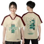 932. Áo lớp T-shirt cổ V BST Typo Màu Be - Đỏ đô