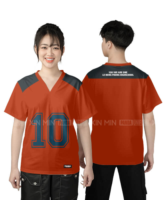 934. Áo lớp T-shirt cổ V BST Đơn giản Màu Cam - Xi măng