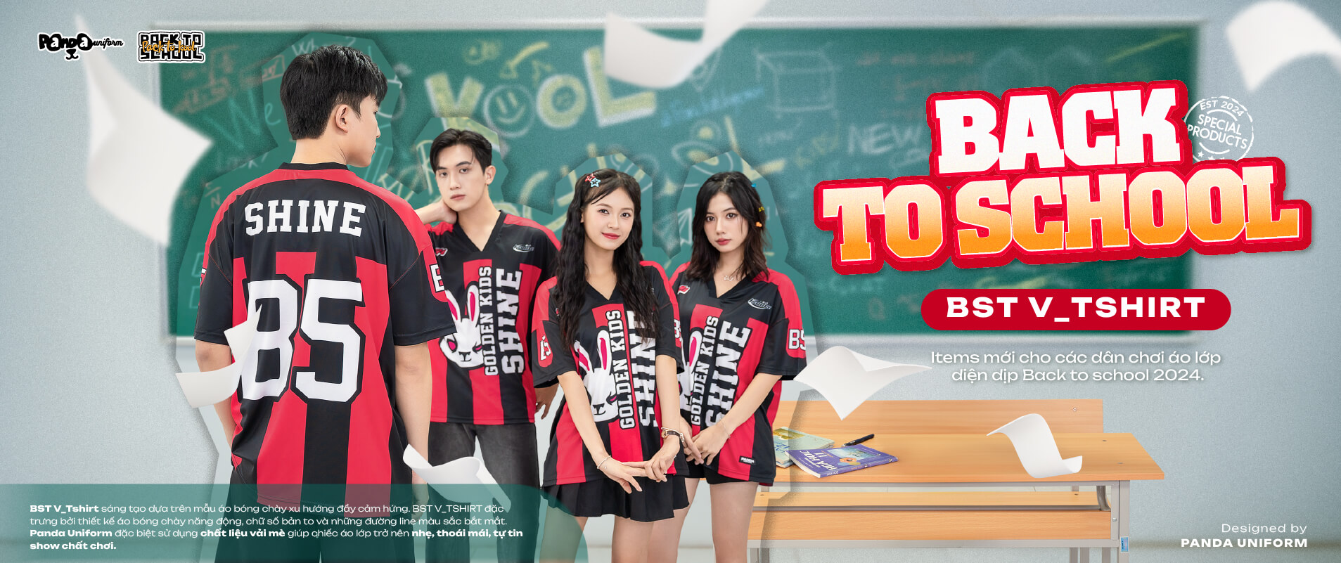 BST áo lớp T-shirt cổ V tại Panda Uniform