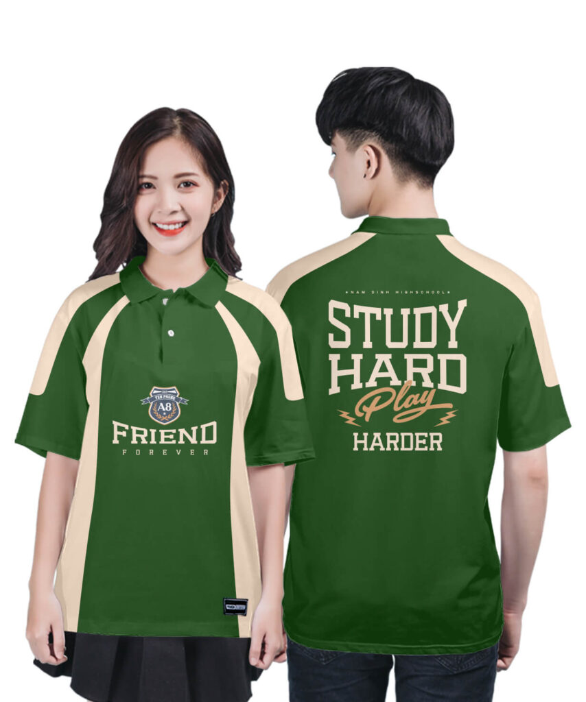 952 Áo lớp Polo mix màu BST Typo Xanh nhiệt đới - Be