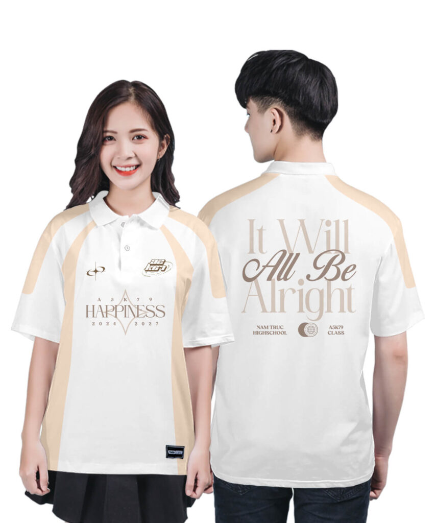 955 Áo lớp Polo mix màu BST Typo Trắng - Kem