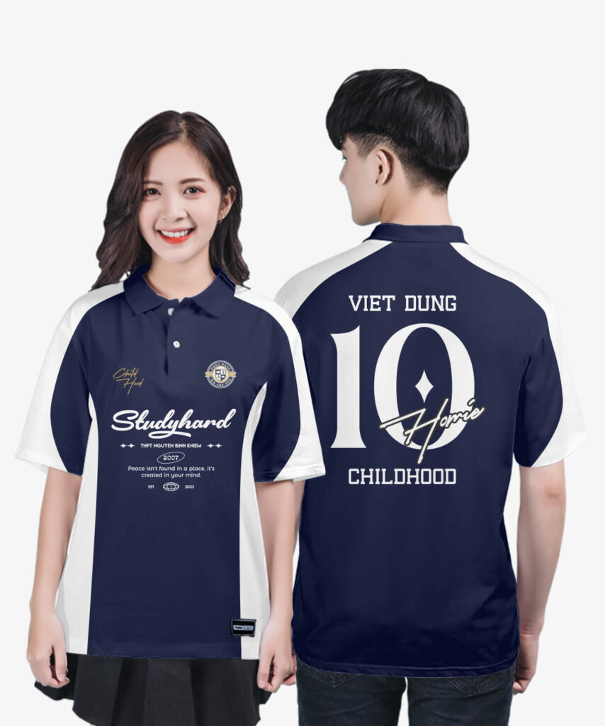 956 Áo lớp Polo mix màu BST Study Xanh tím than - Trắng