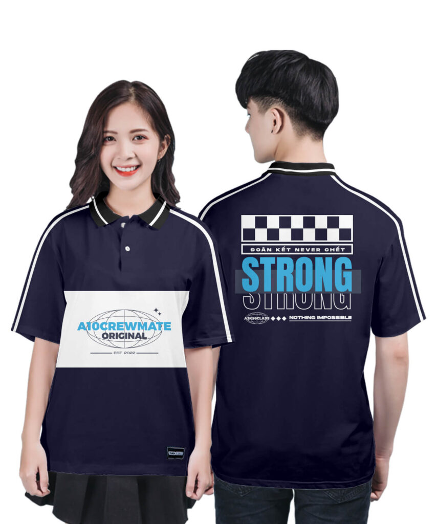 964 Áo lớp Polo Uni BST Typo Xanh tím than - Trắng