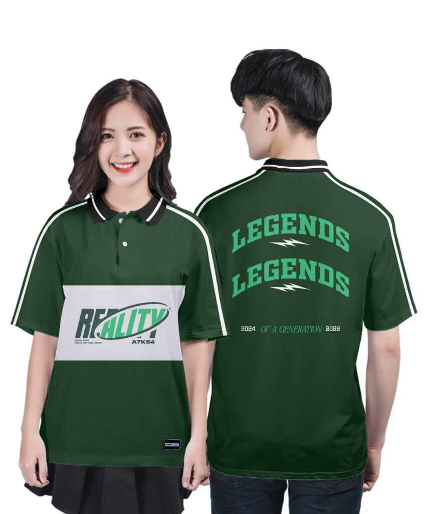 965 Áo lớp Polo Uni BST Typo Xanh nhiệt đới - Trắng