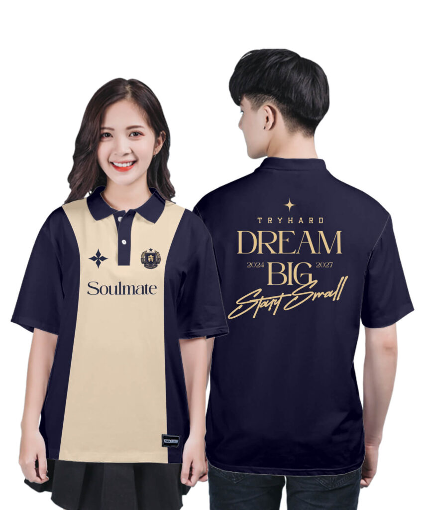 968 Áo lớp Polo mix màu BST Đơn giản Be - Xanh tím than