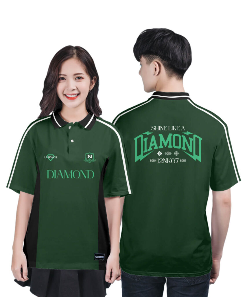 974 Áo lớp Polo Uni BST Đơn giản Xanh nhiệt đới - Đen