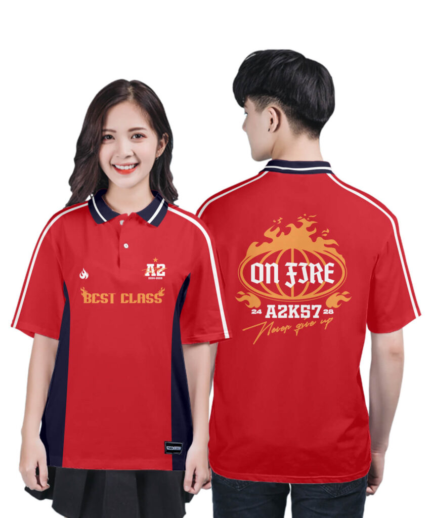 975 Áo lớp Polo Uni BST Đơn giản Đỏ đô - Xanh tím than