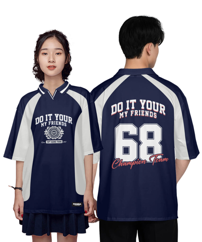 976 Áo lớp Polo mix cổ V BST Cool ngầu cá tính Xanh tím than - Trắng