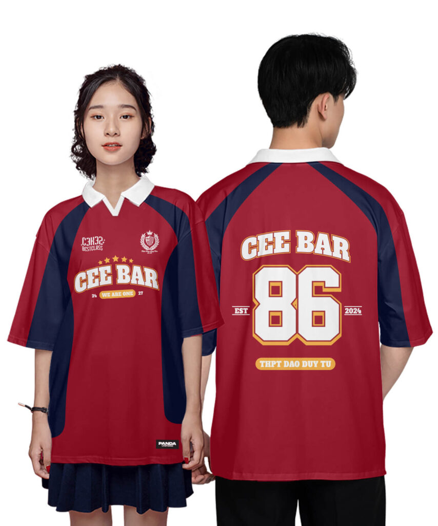 977 Áo lớp Polo mix cổ V BST Cool ngầu cá tính Đỏ đô - Xanh tím than