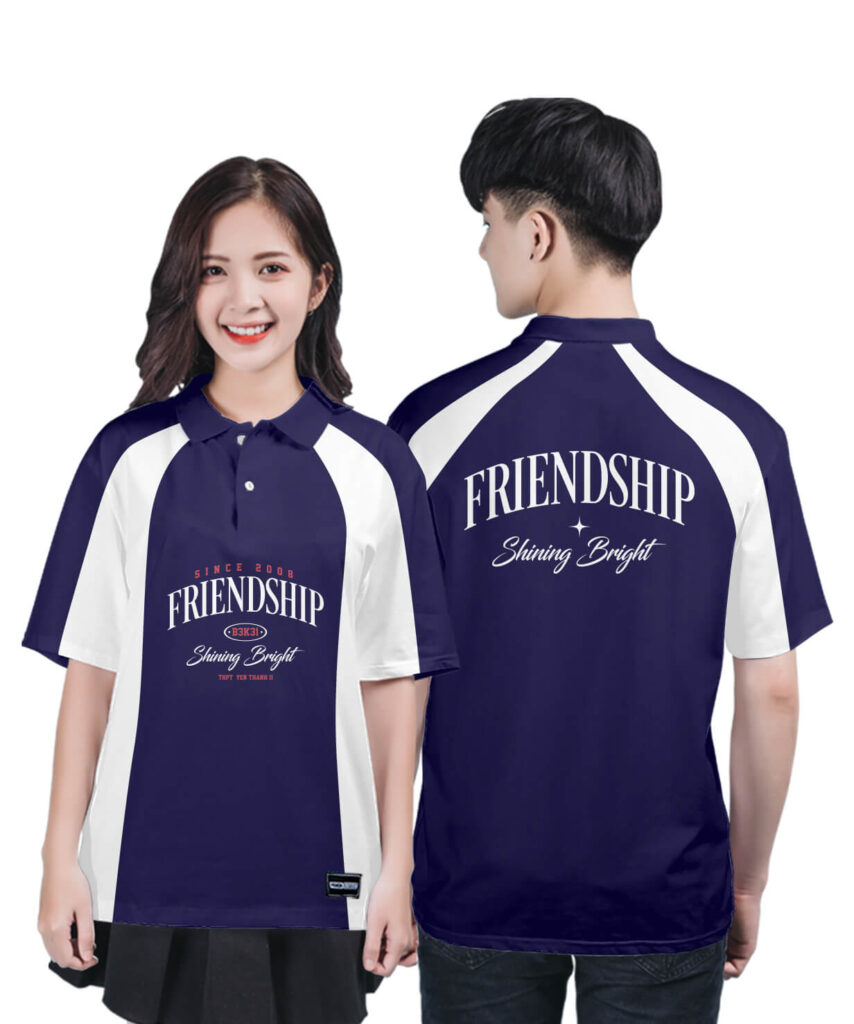 981 Áo lớp Polo mix màu BST Friends Xanh tím than - Trắng