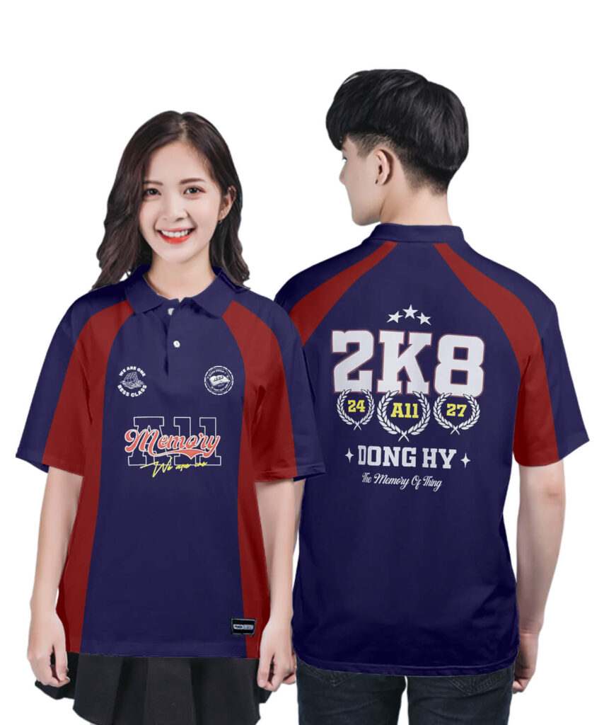 982 Áo lớp Polo mix màu BST Friends Xanh tím than - Đỏ đô