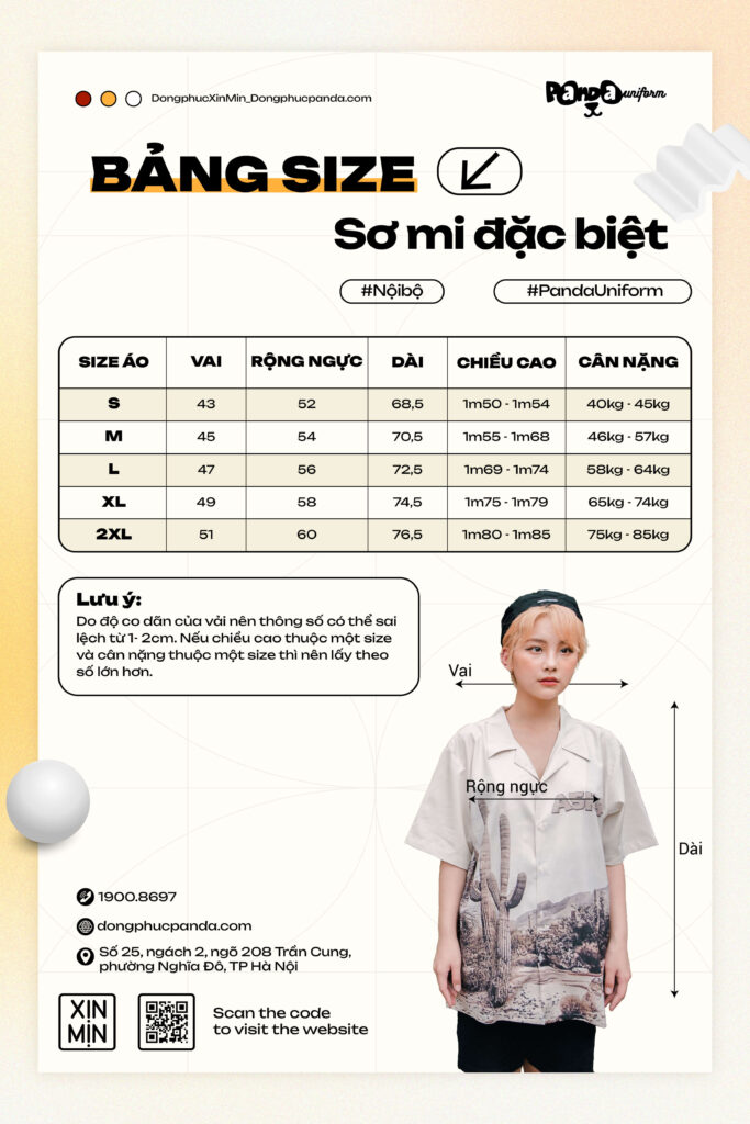 Bảng size áo lớp sơ mi đặc biệt tại Panda Uniform
