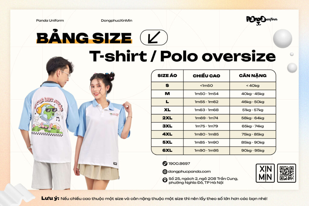 bảng size tshirt polo oversize tại panda uniform