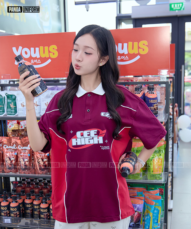 1004 Polo mix màu BST Coolmix Nho x Đỏ đô