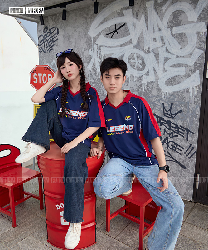 Polo mix cổ V BST Coolmix Xanh tím than x Đỏ đô