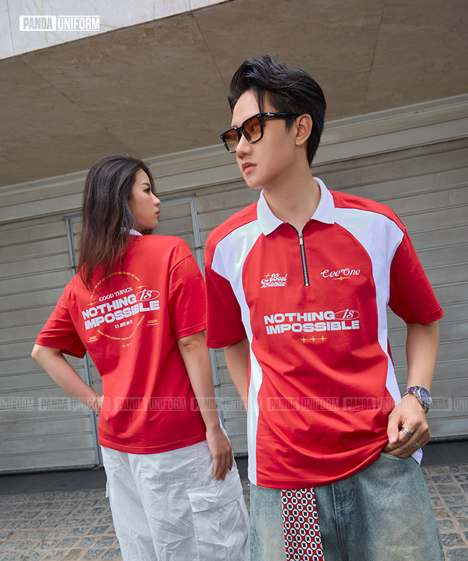 Polo cổ zip BST Crewmate Đỏ đô x Trắng 2