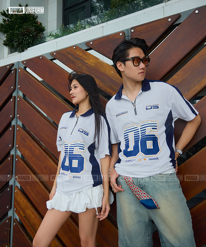 Polo cổ zip BST Crewmate Trắng x Xanh tím than 1
