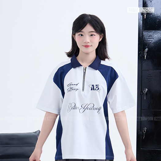 Polo cổ zip BST Crewmate Trắng x Xanh tím than 2