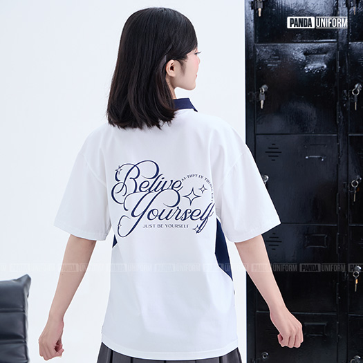 Polo cổ zip BST Crewmate Trắng x Xanh tím than 2